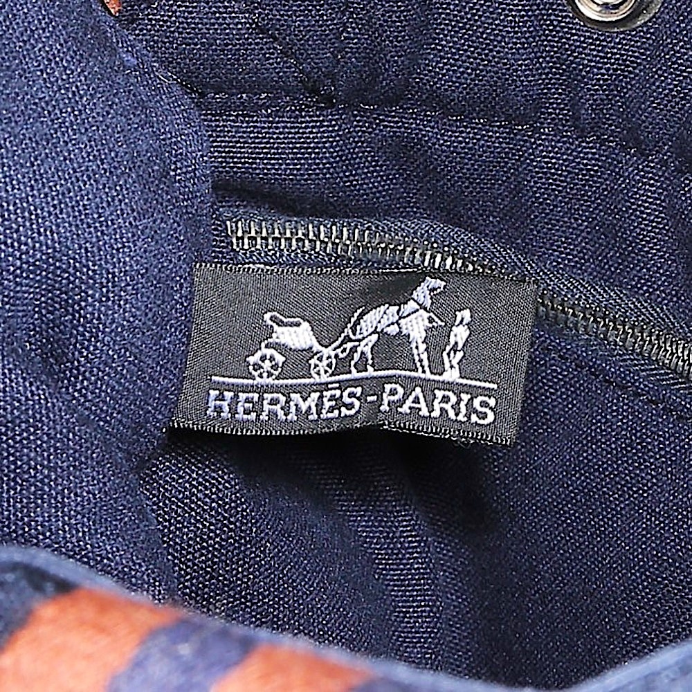 HERMES HERMES Canvas Fourre Tout PM Tote Bag in Navy Blue & Brownish-Red - Picture 13 of 15